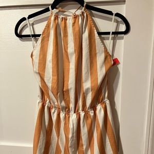 SHEIN WOMEN'S STRIPED HALTER CAMI ROMPER GOLD White Size M